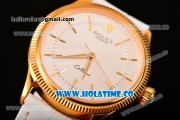 Rolex Cellini Time Asia 2813 Automatic Yellow Gold Case with White Dial White Leather Strap and Stick Markers