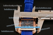 Vacheron Constantin Historiques Toledo Miyota Quartz Rose Gold Case with Stick Markers and Blue Dial