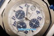 Audemars Piguet Royal Oak Offshore Run 12 Sec Swiss Valjoux 7750 Chronograph Movement Steel Case with White Dial and Blue Numeral Marker-Blue Leather Strap