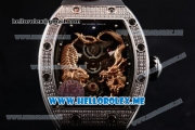 Richard Mille RM 51-01 Tourbillon Tiger and Dragon Asia Manual Winding Steel Case with Seleton Dial and Black Rubber Strap Diamonds Bezel