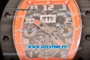 Richard Mille RM 011 Felipe Massa Flyback Chronograph Swiss Valjoux 7750 Automatic Carbon Fiber Case with Skeleton Dial Orange Rubber Strap and Orange Inner Bezel - 1:1 Original