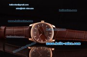 Rolex Cellini Danaos Swiss Quartz Rose Gold Case with Brown Leather Strap Brown Dial Stick Markers