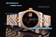 Rolex Datejust 2813 Automatic Two Tone Case with Diamond Bezel and Black Dial ETA Coating