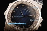 Patek Philippe Nautilus Swiss ETA 2892 Automatic Movement Full Steel with Blue Dial and Diamond Markers/Bezel