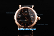 Patek Philippe Calatrava Automatic Movement Rose Gold Case with Black Dial-Rose Gold Roman Markers and Black Leather Strap