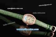 Franck Muller Heart Swiss Quartz Rose Gold Case with Green Leather Strap Diamond Bezel and White Dial - ETA Coating