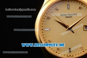 Patek Philippe Calatrava Miyota Quartz Yellow Gold Case with Yellow Gold Dial and Black Leather Strap Diamonds Markers