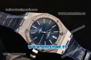 Audemars Piguet Royal Oak 41MM Asia Automatic Steel Case with Blue Grids Dial Diamonds Bezel and Stick Markers