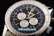 Breitling Navitimer Quartz Working Chronograph Movement Black Dial with Silver Subdials and Stick Marker-SS Strap