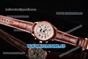 Longines Master Moonphase Chrono Swiss Valjoux 7751 Automatic Rose Gold Case with White Dial and Roman Numeral Markers - 1:1 Original