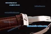 Rolex Cellini Danaos Swiss Quartz Stainless Steel Case with Brown Leather Strap Brown Dial Stick Markers