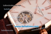 Vacheron Constantin Malte Tourbillon Swiss Tourbillon Manual Winding Rose Gold Case with Brown Alligator Strap and White Dial