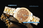 Rolex Datejust Automatic Movement ETA Coating Case with Brown Dial and Diamond Bezel-Two Tone Strap