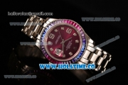 Rolex Datejust Pearlmaster Asia 2813 Automatic Full Steel with Purple Dial and Diamonds Markers - Rainbow Diamoand Bezel (BP)