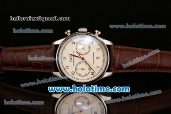 IWC Portuguese Chrono Miyota OS20 Quartz Steel Case with Brown Leather Bracelet White Dial and Rose Gold Markers