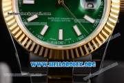 Rolex Datejust II Clone Rolex 3135 Automatic Two Tone Case/Bracelet with Green Dial and Stick Markers