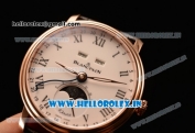 BlancPain Villeret Miyota 9015 Automatic Rose Gold Case with White Dial Roman and Black Leather Strap (EF)