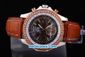 Breitling for Bentley Tourbillon Automatic Silver Case with Rose Gold Bezel-Black Dial and Brown Leather Strap