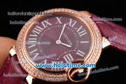 Cartier Ballon Bleu Swiss Quartz Rose Gold Case with Burgundy Leather Strap Diamond Bezel and Burgundy Dial