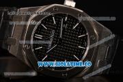 Audemars Piguet Royal Oak Lady Swiss Quartz Steel Case with Black Leather Strap Black Dial and Stick Markers