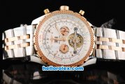 Breitling For Bentley Motors Automatic Movement Honeycomb Bezel with White Dial and Steel Case-Two Tone Strap