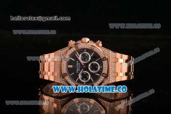 Audemars Piguet Royal Oak Chronograph Swiss Valjoux 7790 Automatic Rose Gold/Diamonds Case with Blue Dial Diamonds Bezel and Stick Markers (EF)