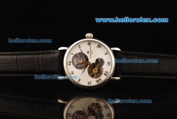 Vacheron Constantin Tourbillon Automatic Movement Steel Case with White Dial and Black Leather Strap