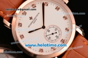 Vacheron Constantin Malte Miyota Quartz Rose Gold Case with Brown Leather Bracelet Diamond Markers and White Dial