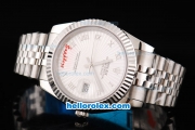 Rolex Datejust II Oyster Perpetual Automatic Movement White waviness Dial with Black Rome Numeral Marker and SS Strap