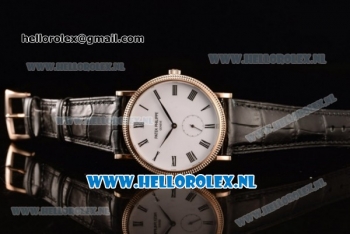 Patek Philippe Calatrava Small Seconds Miyota 9015 Automatic Rose Gold Case with White Dial Roman Numberal Markers and Black Genuine Leather Strap (GF)