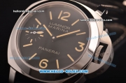 Panerai Luminor Marina PAM 00466 Swiss ETA 6497 Manual Winding Steel Case with Black Dial and Black Leather Strap