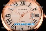 Cartier Rotonde De Miyota Quartz Rose Gold Case with White Dial Roman Numeral Markers and Brown Leather Strap