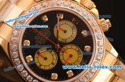 Rolex Daytona Swiss Valjoux 7750-SHG Automatic Gold Case/Strap with Diamond Bezel - Black Dial