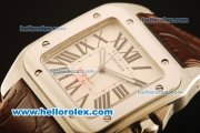 Cartier Santos 100 Automatic ETA Coating Case with White Dial and Brown Leather Strap