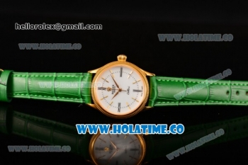 Rolex Cellini Time Asia 2813 Automatic Yellow Gold Case White Dial Green Leather Strap and Stick/Roman Numeral Markers