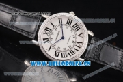 Cartier Rotonde De Tourbillon Asia 6497 Manual Winding Steel Case with White Dial and Diamonds Bezel Black Leather Strap