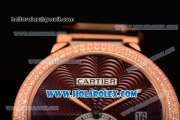 Cartier Rotonde De Miyota Quartz Rose Gold Case/Bracelet with Brown Dial and Diamonds Bezel