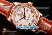 Rolex Day-Date Asia 2813/Swiss ETA 2836/Clone Rolex 3135 Automatic Rose Gold Case with Roman Numeral Markers and White Dial (BP)