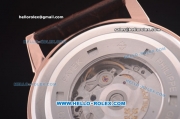 Patek Philippe Swiss ETA 2824 Automatic Rose Gold Case with White Dial and Brown Leather Strap