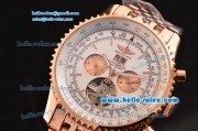 Breitling Navitime Tourbillon Automatic Movement Rose Gold Case with Rose Gold Stick Markers-White Dial and Rose Gold Strap