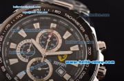 Ferrari Chrono Miyota OS10 Quartz Steel Case PVD Bezel with Steel Strap and Black Dial Stick Markers Three Subdials