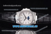 Patek Philippe Nautilus Miyota 9015 Automatic Steel Case with White Dial Stick Markers and Black Leather Strap