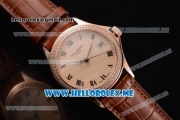 Patek Philippe Calatrava Miyota 9015 Automatic Rose Gold Case with Rose Gold Dial Brown Leather Strap and Roman Numeral Markers Diamonds Bezel