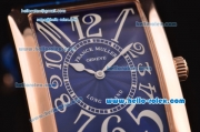 Franck Muller Long Island Swiss Quartz Rose Gold Case Rose Gold Bezel with Blue Leather Strap and Blue Dial