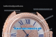 Cartier Cle de Cartier Asia ST16 Automatic Rose Gold/Diamonds Case with Diamonds Dial Roman Numeral Markers and Black Leather Strap Diamonds Bezel