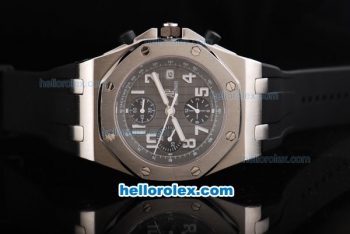 Audemars Piguet Royal Oak Offshore Quartz Silver Case with Black Dial and White Numeral Marker-Black Rubber Strap