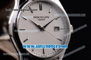 Patek Philippe Calatrava Miyota Quartz Steel Case with White Dial and Brown Leather Strap Stick Markers