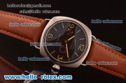 Panerai Luminor Marina Asia 6497 Manual Winding Steel Case with Black Dial and Brwon Leather Strap