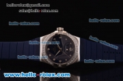 Omega Constellation Swiss ETA Quartz Steel Case with Diamond Bezel and Blue Rubber Strap