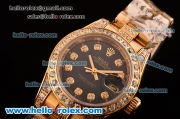 Rolex Dtejust 26MM Swiss ETA 2671 Automatic Yellow Gold Case with Diamond Markers Black DIal and Rose Gold/Diamond Strap